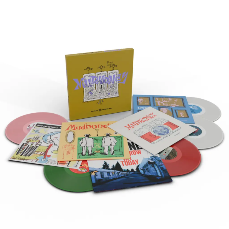 Gekleurde vinylplaten en albumhoezen collectie.