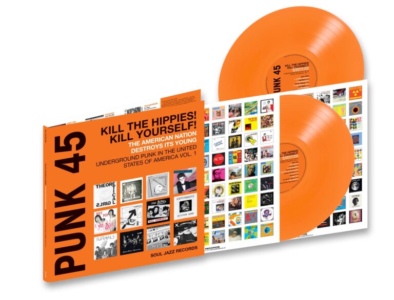 Oranje vinylplaten en punkmuziek compilatie-cover.