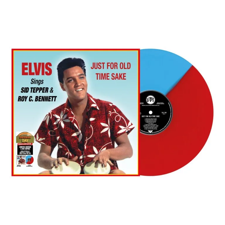 Elvis albumhoes met rode en blauwe LP.