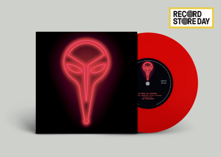 Rode vinylplaat Record Store Day met neon masker art.