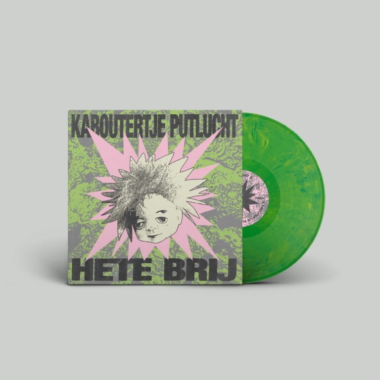 Groene vinylplaat met kleurrijke albumhoes ontwerp