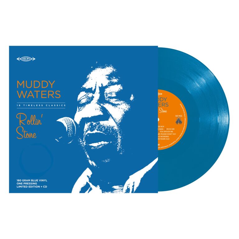Muddy Waters blauwe vinylplaat Rollin' Stone albumhoes
