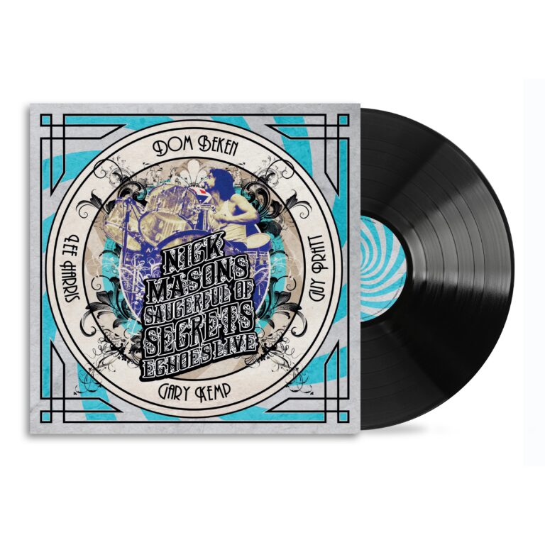 Nick Mason's vinyl albumhoes met drumer afbeelding.